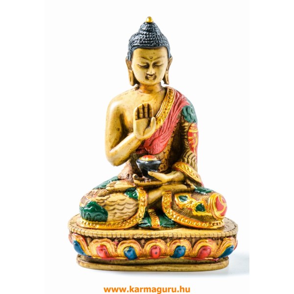Áldó Buddha kézzel festett rezin szobor - 14 cm