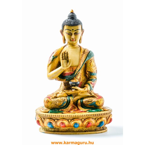 Áldó Buddha kézzel festett rezin szobor - 20 cm
