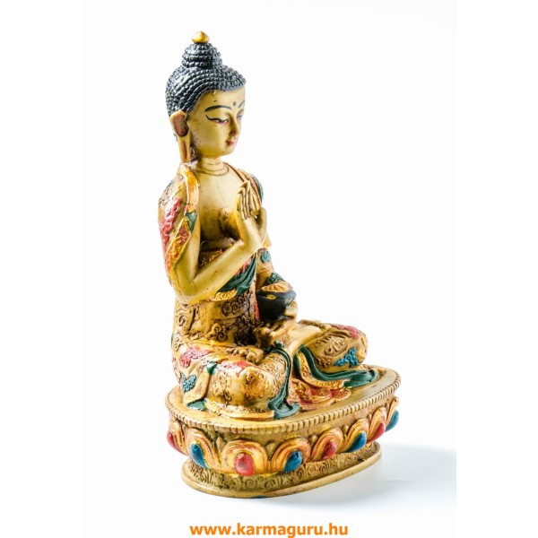 Áldó Buddha kézzel festett rezin szobor - 20 cm