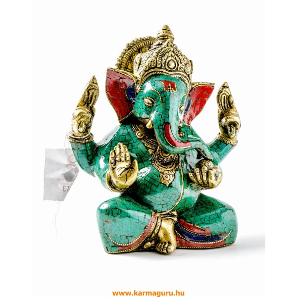 Ganesha réz szobor kővel berakott - prémium minőségű - 18 cm