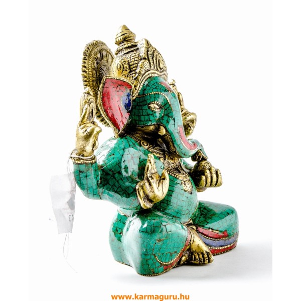Ganesha réz szobor kővel berakott - prémium minőségű - 18 cm