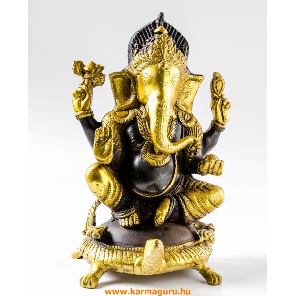 Ganesha teknősön réz szobor, barna - arany - 33 cm