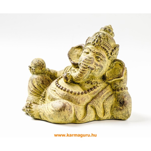 Fekvő Ganesha láva kő szobor - 15 cm