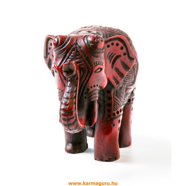 Elefánt, dombor mintás vörös színű rezin szobor, különböző mintával