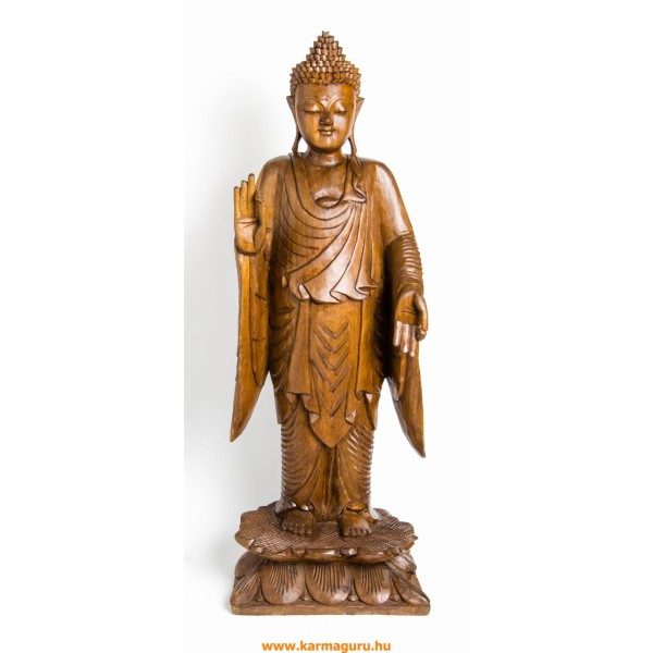Álló áldó Buddha fa faragott szobor - 85 cm 