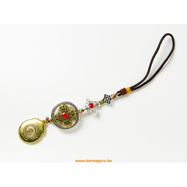 Kulcstartó/szerencse lógó végtelen jellel, dupla dordzséval, Kalacsakra jeles tibeti naptárral