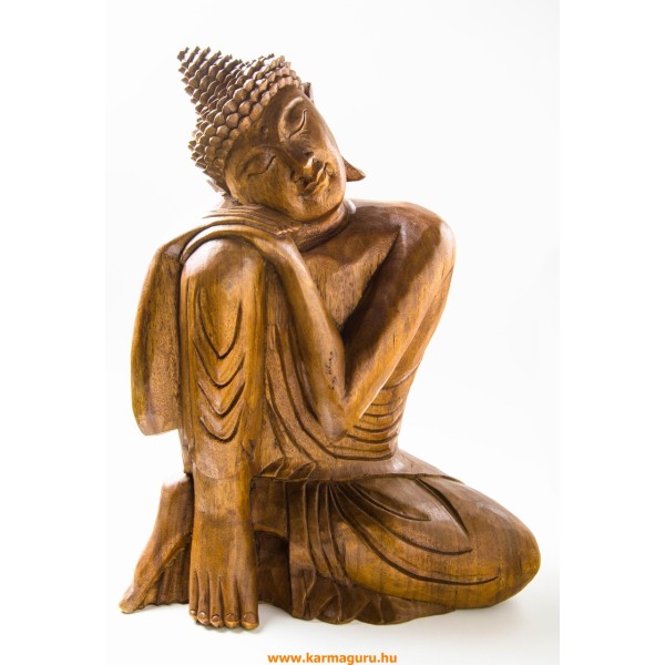 Gondolkodó Buddha fa faragott szobor - 53 cm
