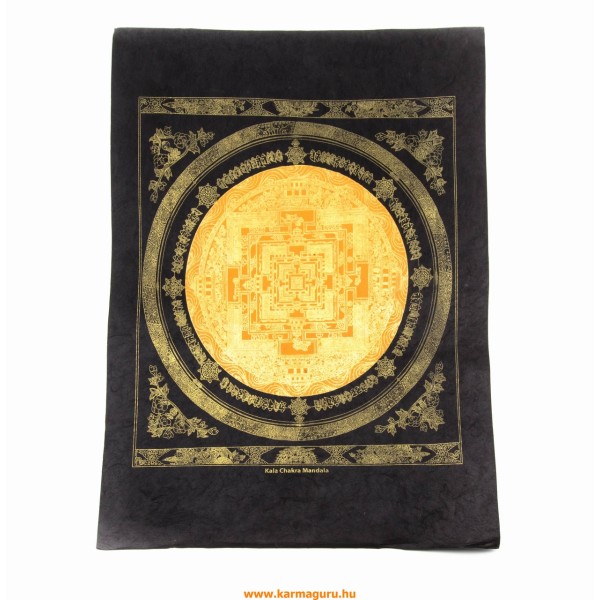 Kalacsakra Mandala fekete mártott papír (LOKTA) falikép, narancssárga