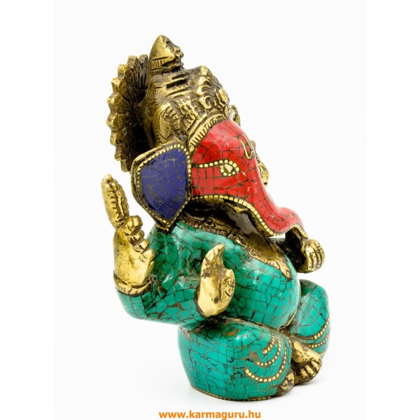 Ganesha réz szobor kővel berakott - prémium minőségű - 12 cm