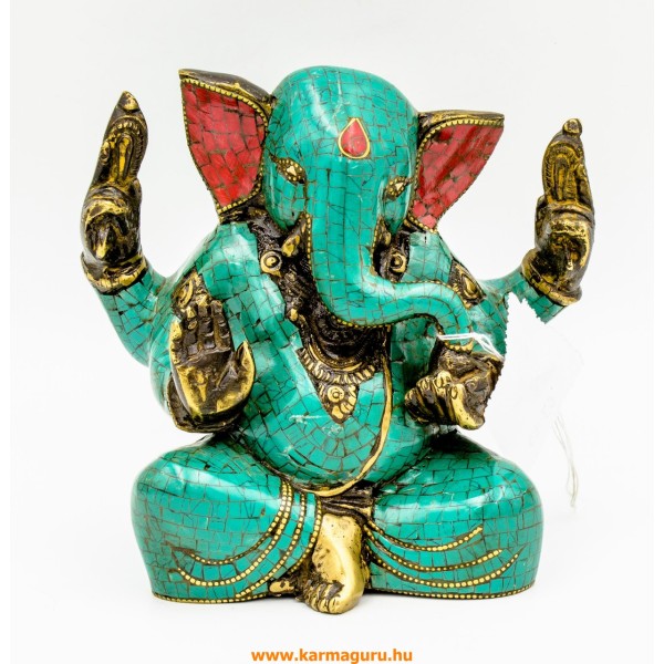 Ganesha réz szobor kővel berakott - prémium minőségű - 15 cm