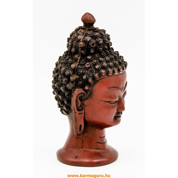 Buddha fej szobor, rezin, vörös - 12 cm