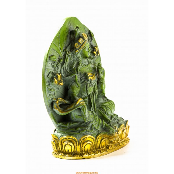 Zöld Tara réz szobor, zöld - arany színű - 14 cm