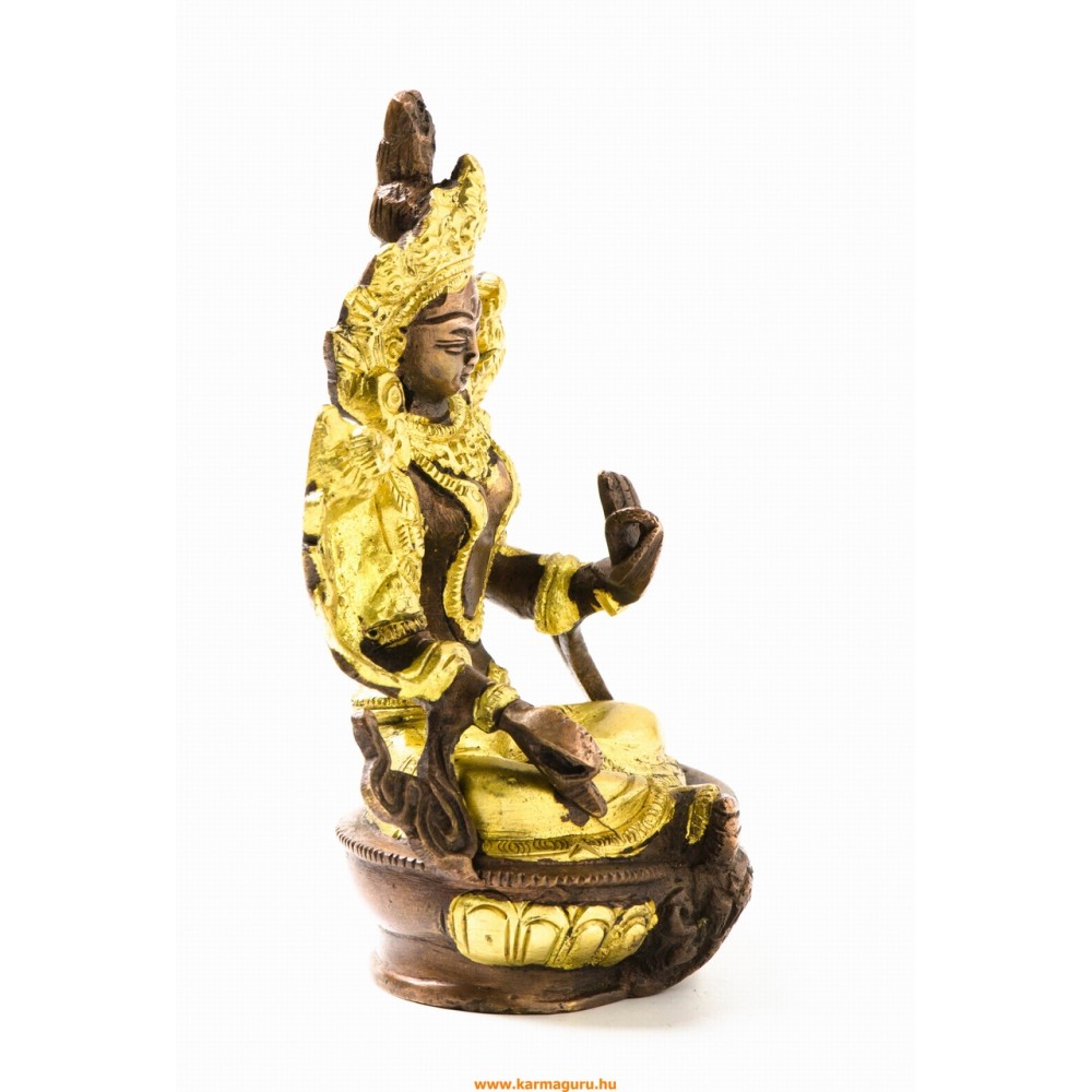 Zöld Tara szobor réz, arany és bronz - 14 cm