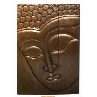 3 részes, Buddha fejes, barna színű, fa fali dísz - 80 x 120 cm