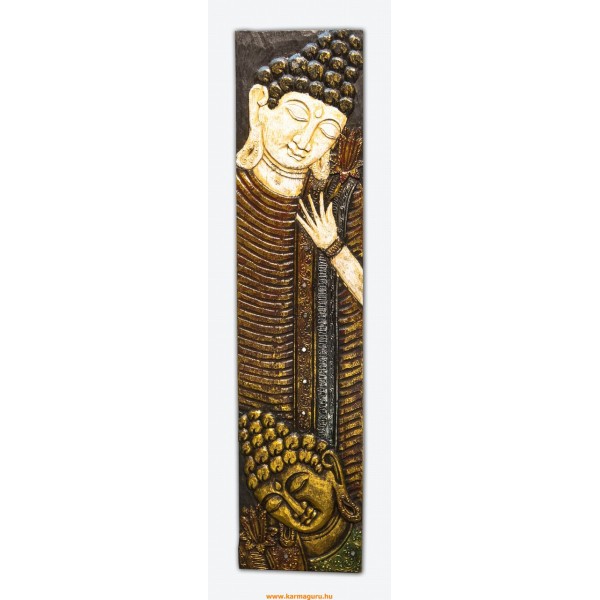 Buddha fejes, fehér-bronz színű, fa fali dísz - 24 x 100 cm