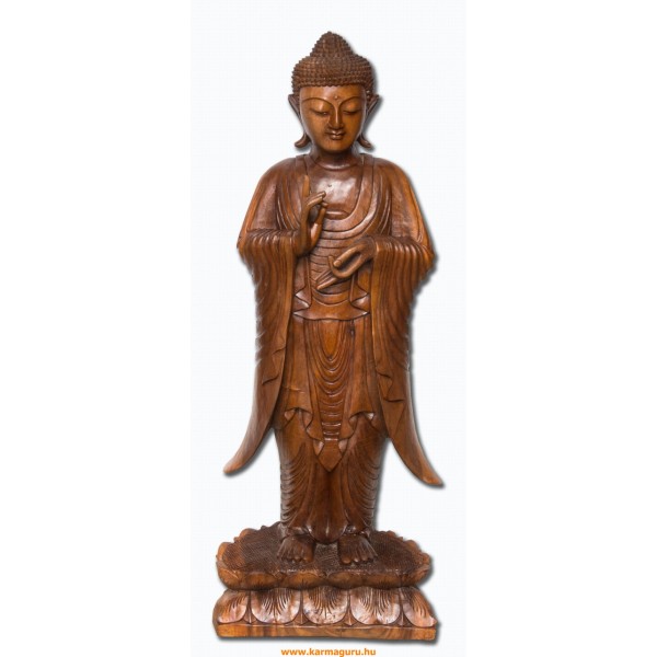 Álló áldó Buddha fa faragott szobor, nagy méretű -125 cm 