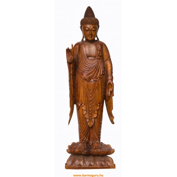 Álló áldó Buddha fa faragott szobor, hatalmas, ember méretű különlegesség - 160 cm 