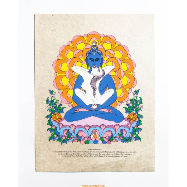 Buddha és Shakti (Samantabhadra) színes mártott papír (LOKTA) falikép