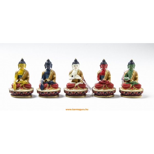 5 Dhyani Buddha teljesen aranyozott, festett szobor különlegesség - 8,5 cm