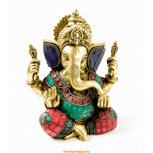 Ganesha réz szobor, kővel berakott - 14 cm