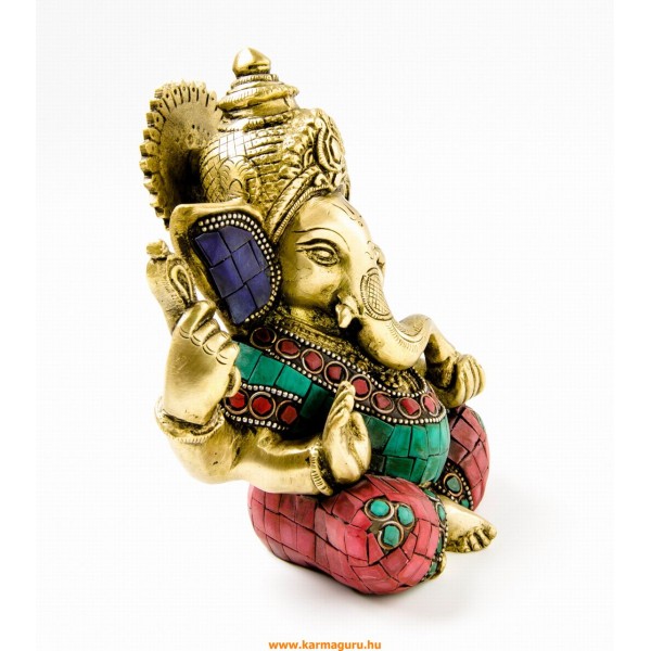 Ganesha réz szobor, kővel berakott - 14 cm