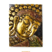 4 részes, Buddha fejes, arany-vörös színű, fa fali dísz - 30 x 39 cm