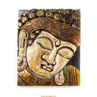 Buddha fejes, arany-bronz színű, fa fali dísz - 30 x 39 cm