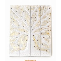 4 részes, életfás, fehér színű, fa fali dísz - 40 x 50 cm
