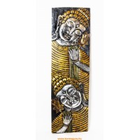 Buddha fejes, arany-ezüst színű, fa fali dísz - 30 x 100 cm