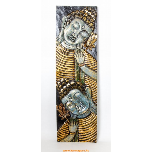 Buddha fejes, arany-kék színű, fa fali dísz - 30 x 100 cm