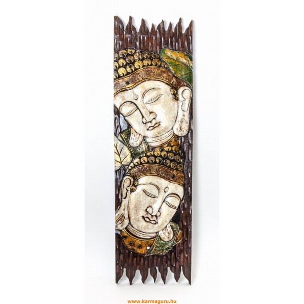 Buddha fejes, fehér-zöld színű, fa fali dísz - 30 x 100 cm