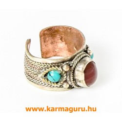 Három fémes gyűrű, karneollal, türkizzel