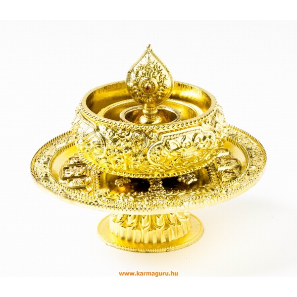 Mandala felajánló tál díszes, arany színű, tartóval