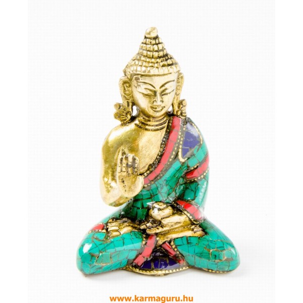 Áldó Buddha szobor réz, alj nélkül, kővel berakott, prémium minőség