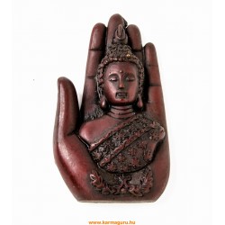 Buddha fej kézben, vörös színű - 9 cm