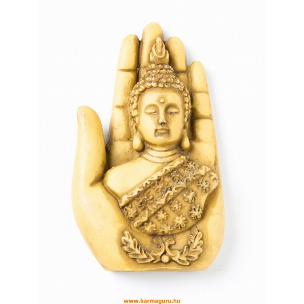 Buddha fej kézben, csont színű - 9 cm