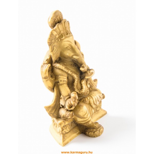Ganesha trónon, csont színű rezin szobor - 11 cm