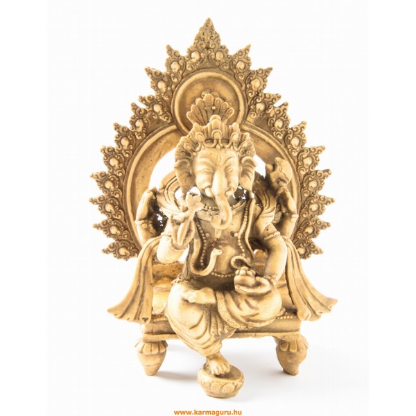 Ganesha trónon, csont színű rezin szobor - 18 cm
