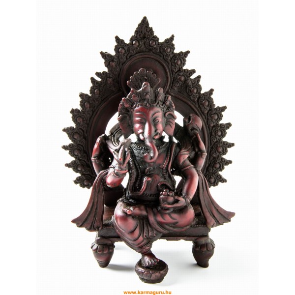 Ganesha trónon, vörös színű rezin szobor - 18 cm