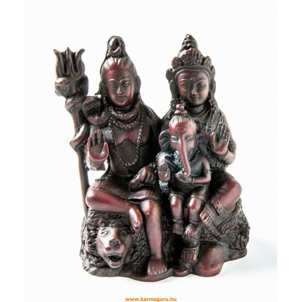 Shiva család, vörös színű, rezin szobor - 13 cm