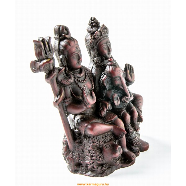 Shiva család, vörös színű, rezin szobor - 13 cm