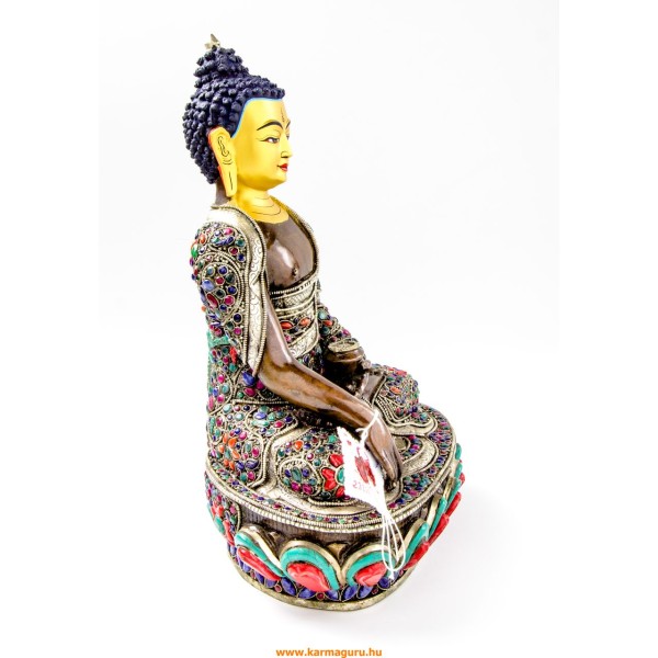 Shakyamuni Buddha oxidált, féldrágaköves szobor különlegesség, ritkaság - 33 cm
