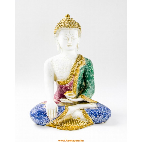 Shakyamuni Buddha réz szobor, fehér-arany és színes - 32 cm