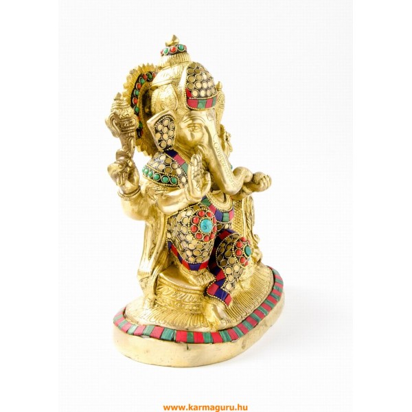 Ganesha réz szobor kővel berakott - 26 cm