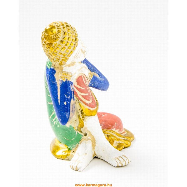 Gondolkodó Buddha, réz, fehér-arany és színes - 16 cm