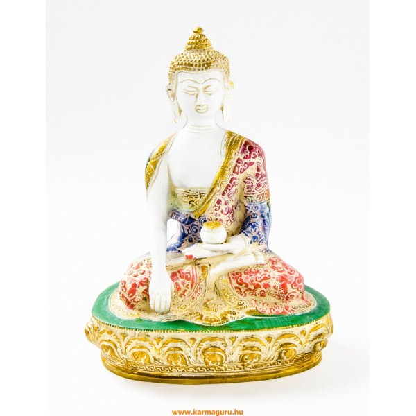 Shakyamuni Buddha réz szobor, fehér-arany és színes - 25 cm