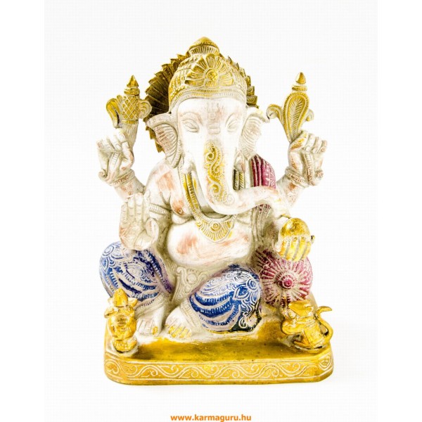 Ganesha réz szobor, fehér-arany és színes - 20 cm
