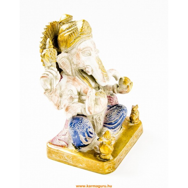 Ganesha réz szobor, fehér-arany és színes - 20 cm