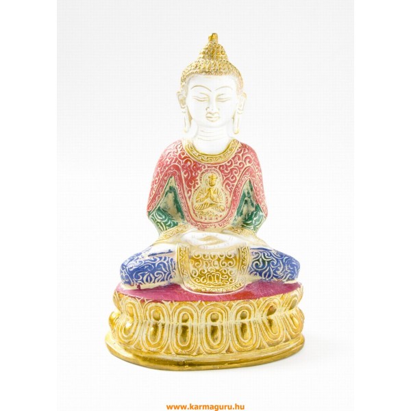 Amitabha Buddha szobor, fehér-arany és színes - 24 cm
