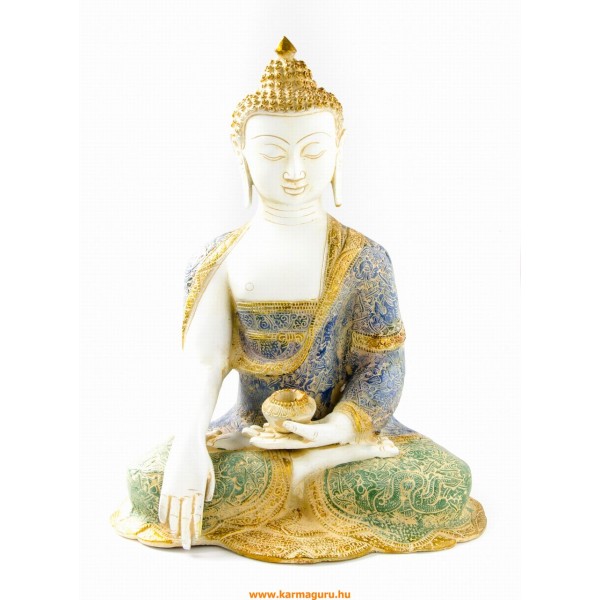 Shakyamuni Buddha réz szobor, fehér-arany és színes - 41 cm